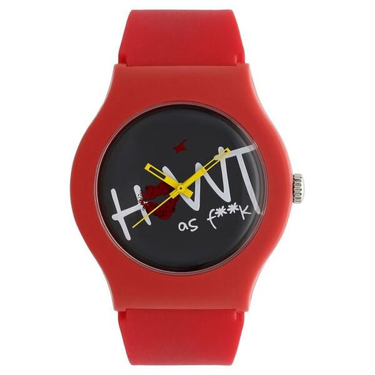 Fastrack 9915PP74 Analog Quartz Unisex Watch – Black Dial, Red Silicone Strap, Everyday Casual Sty