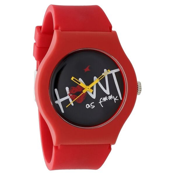 Fastrack 9915PP74 Analog Quartz Unisex Watch – Black Dial, Red Silicone Strap, Everyday Casual Sty