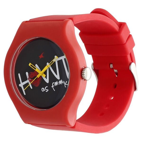 Fastrack 9915PP74 Analog Quartz Unisex Watch – Black Dial, Red Silicone Strap, Everyday Casual Sty