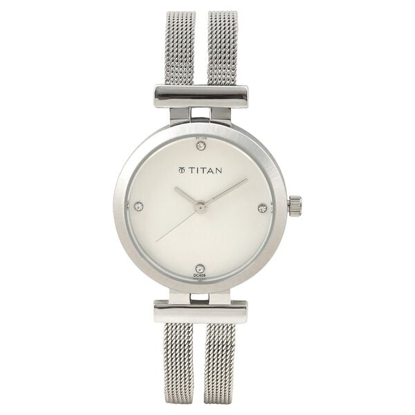 Titan 9942SM01 Quartz Analog Watch for Women – Silver Dial, Silver Stainless Steel Strap, Mineral Glass, Round Metal Case