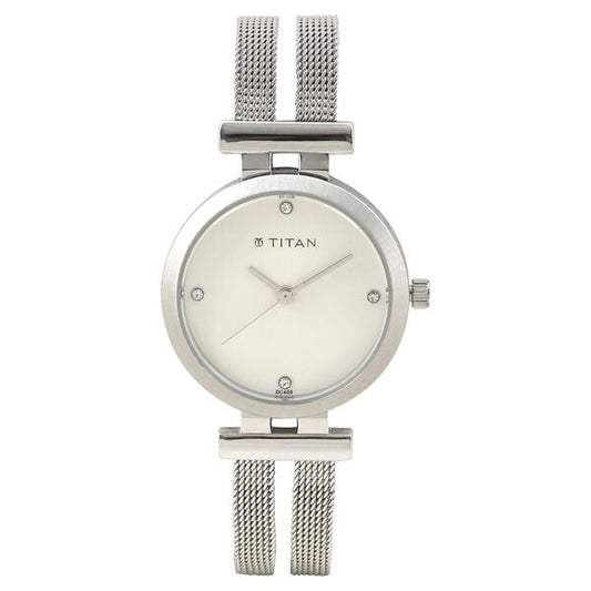 Titan 9942SM01 Quartz Analog Watch for Women – Silver Dial, Silver Stainless Steel Strap, Mineral Glass, Round Metal Case