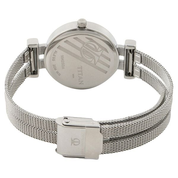 Titan 9942SM01 Quartz Analog Watch for Women – Silver Dial, Silver Stainless Steel Strap, Mineral Glass, Round Metal Case