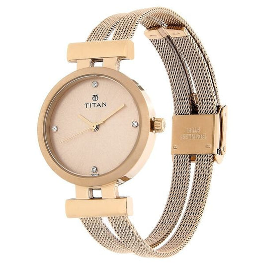 Titan 9942WM01 Women’s Analog Quartz Watch — Rose Gold Dial & Rose Gold Stainless Steel Strap