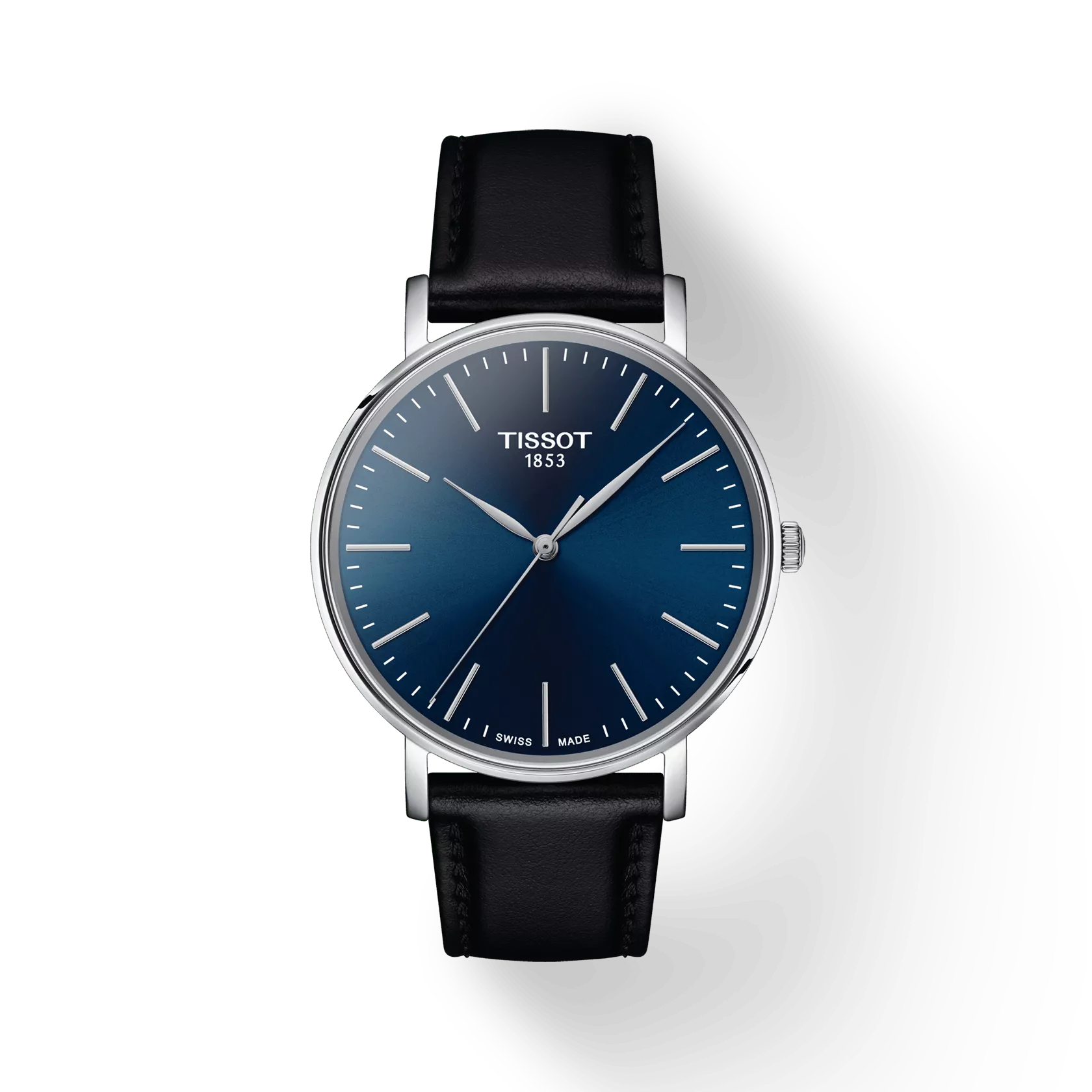 Tissot T1434101604100 Men Analog Quartz Watch with Blue Dial, Black Leather Strap & Stainless Steel Case
