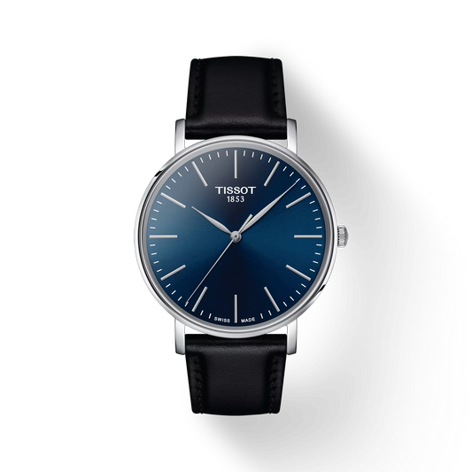 Tissot T1434101604100 Men Analog Quartz Watch with Blue Dial, Black Leather Strap & Stainless Steel Case