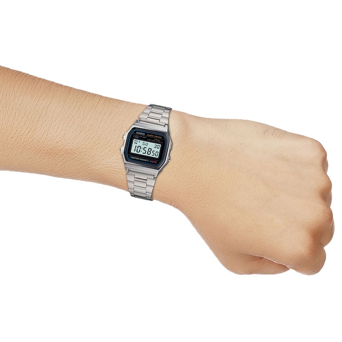 Casio D011 Vintage Unisex Quartz Digital Watch with Black LCD & Silver Stainless Steel Strap