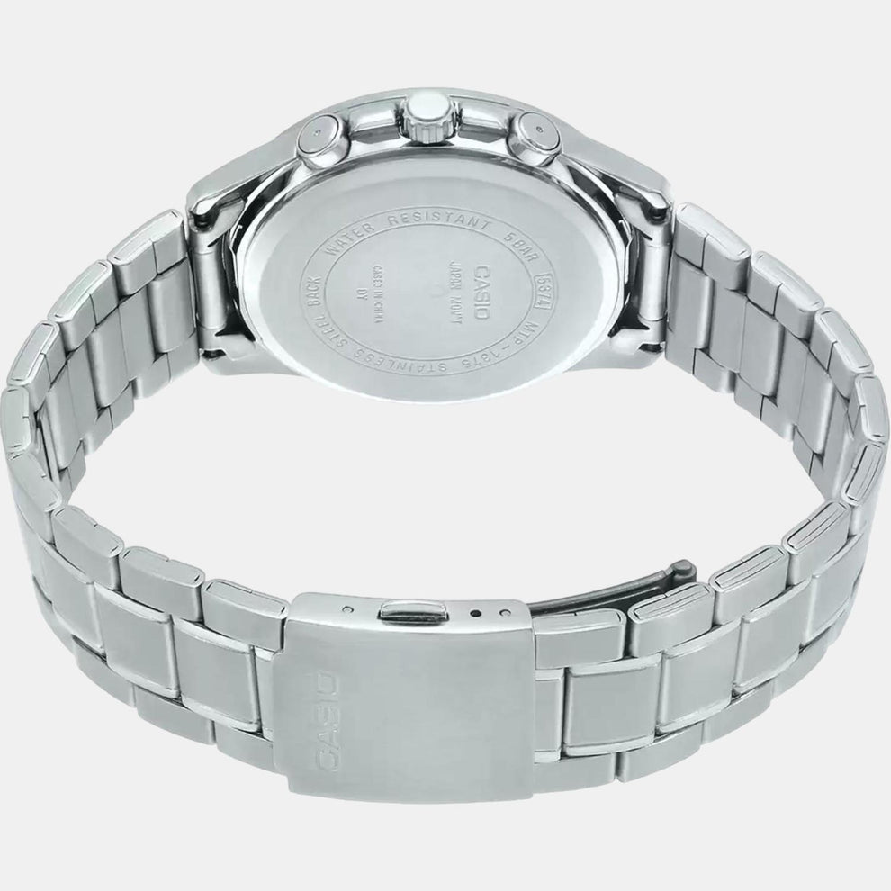 Casio A1078 Men’s Quartz Chronograph Watch with White Dial, Silver Stainless Steel Strap