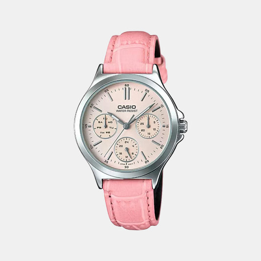 Casio A1150 Enticer Ladies’ Analog Quartz Watch with Pink Dial & Pink Leather Strap
