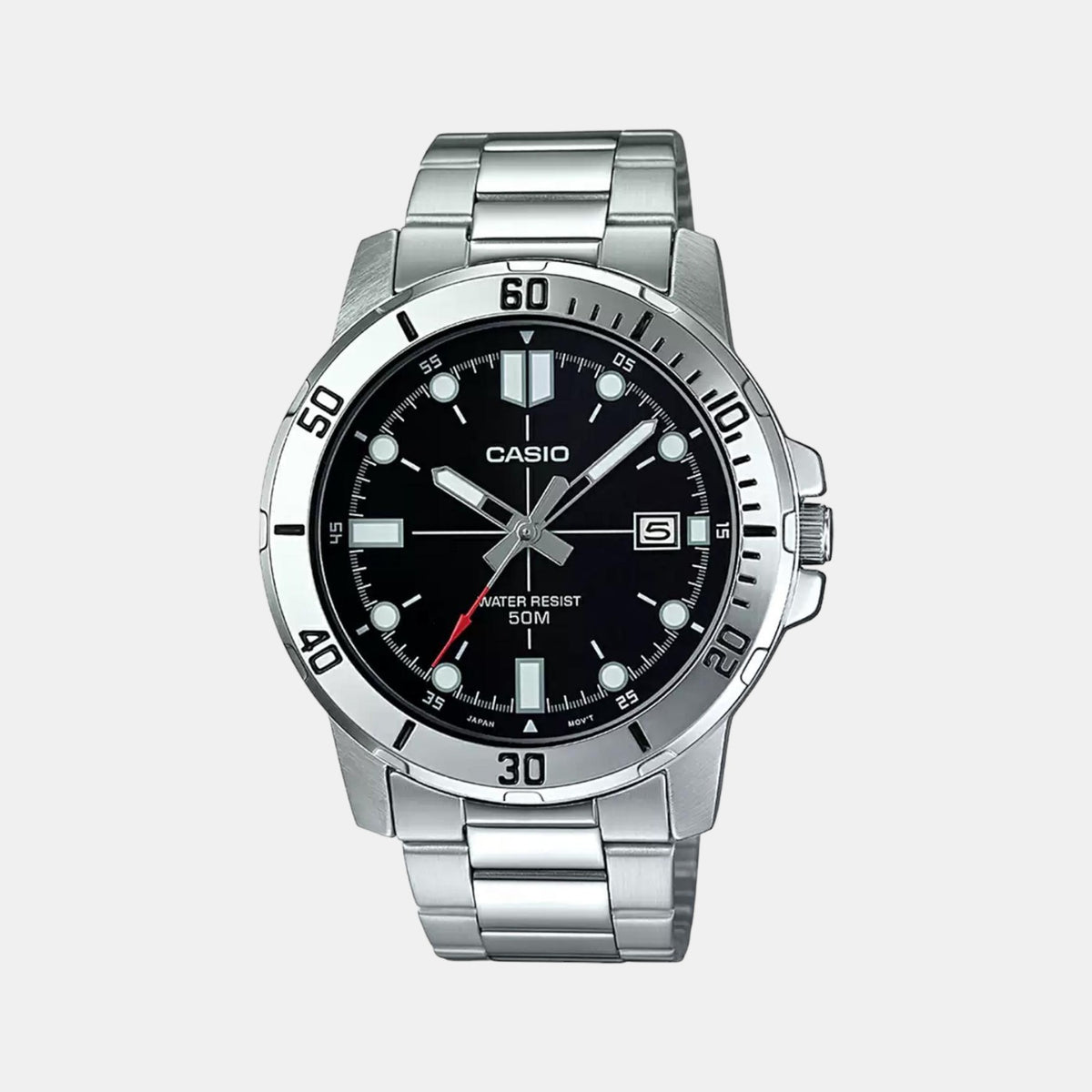 Casio A1362 Enticer Men’s Analog Quartz Watch with Black Dial & Silver Stainless Steel Bracelet