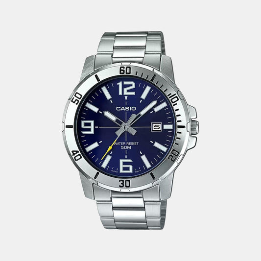 Casio A1363 Enticer Men’s Analog Quartz Watch with Blue Dial & Silver Stainless Steel Bracelet