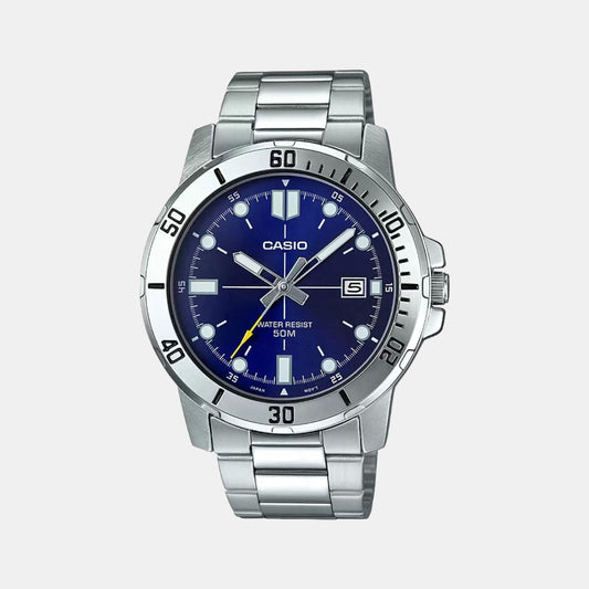 Casio A1364 Enticer Men’s Analog Quartz Watch with Blue Dial & Silver Stainless Steel Bracelet