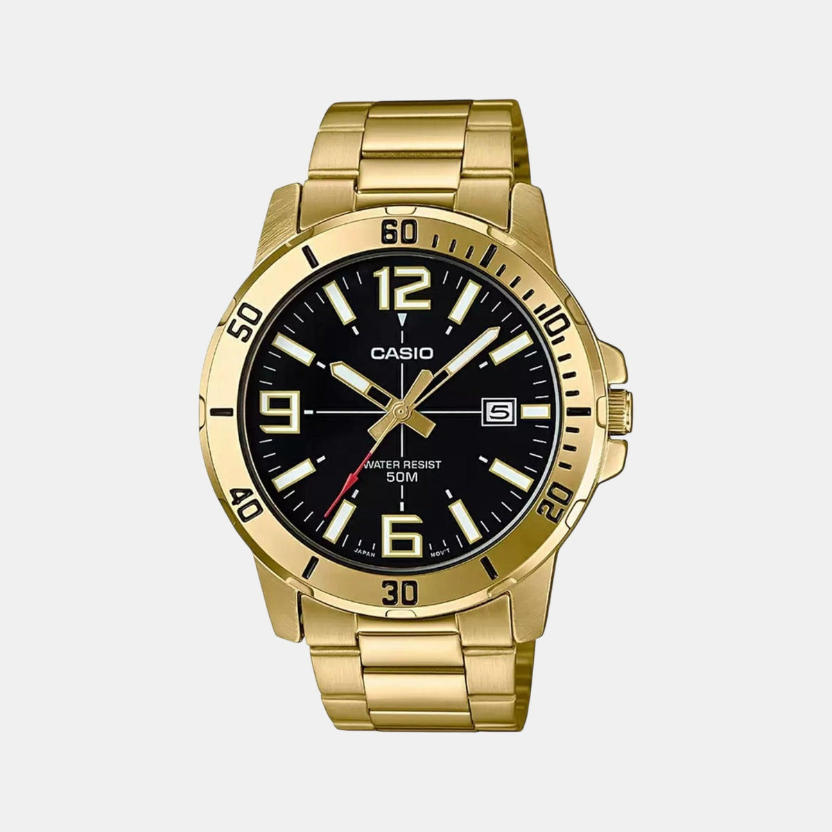 Casio A1367 Enticer Men’s Analog Quartz Watch with Black Dial & Gold-Tone Stainless Steel Bracelet