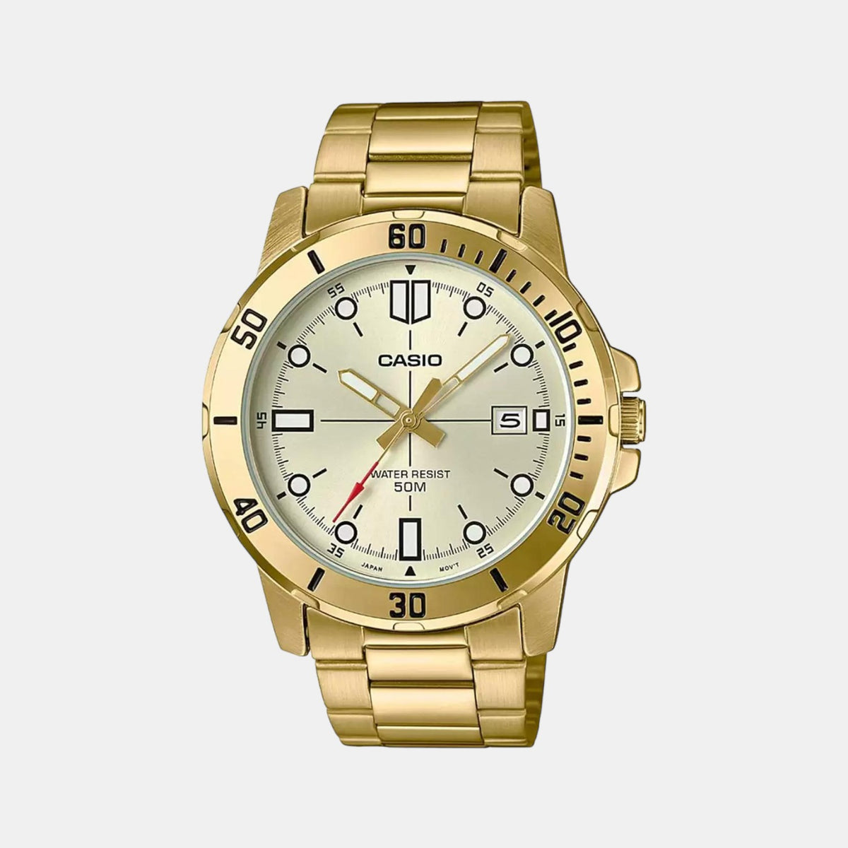 Casio A1368 Enticer Men’s Analog Quartz Watch with Gold Dial & Gold Stainless Steel Bracelet