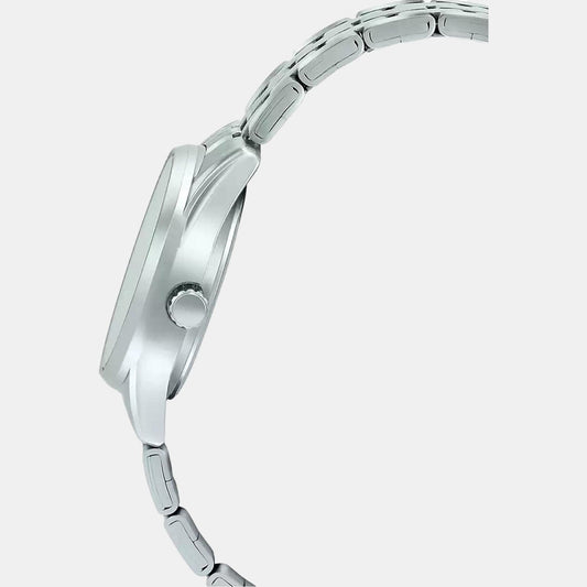 Casio A1504 Enticer Ladies’ Analog Quartz Watch with Black Dial & Silver Stainless Steel Bracelet