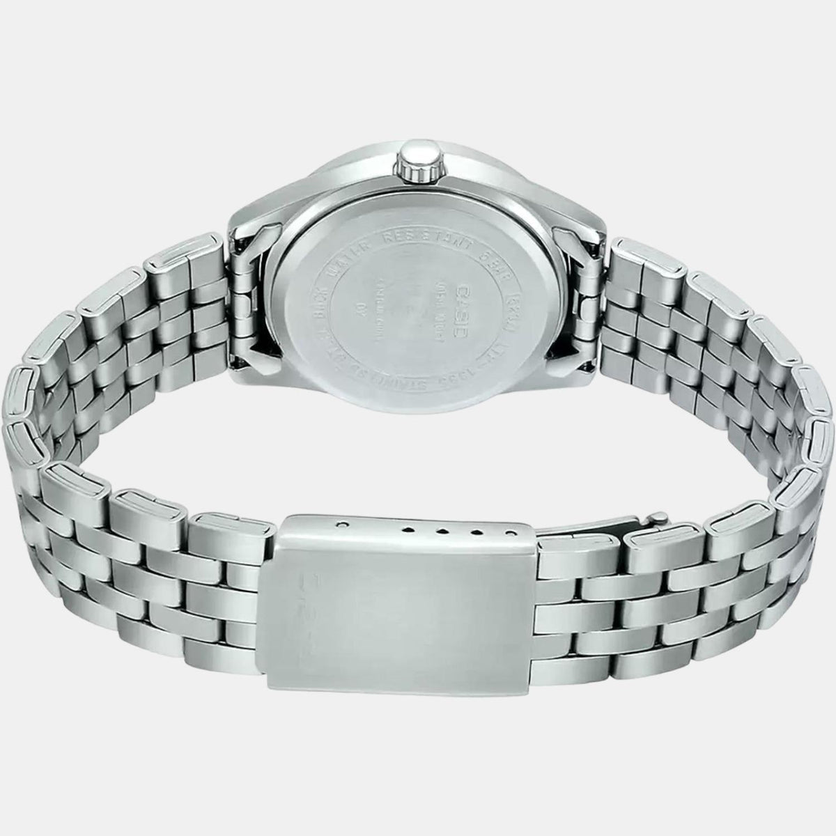 Casio A1504 Enticer Ladies’ Analog Quartz Watch with Black Dial & Silver Stainless Steel Bracelet