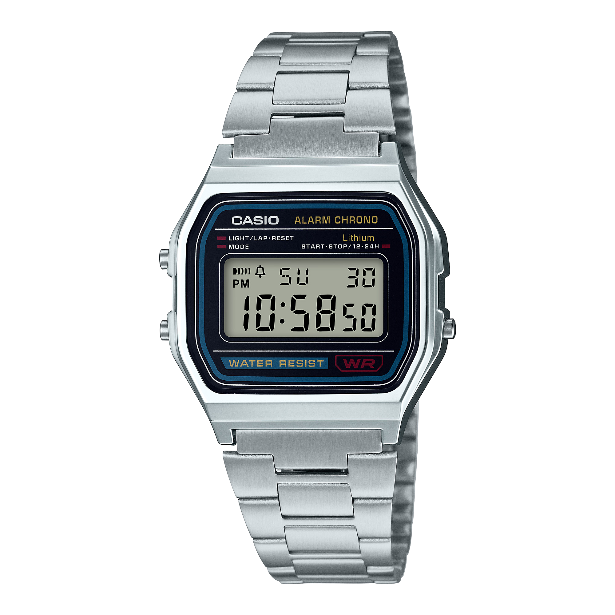 Casio D011 Vintage Unisex Quartz Digital Watch with Black LCD & Silver Stainless Steel Strap