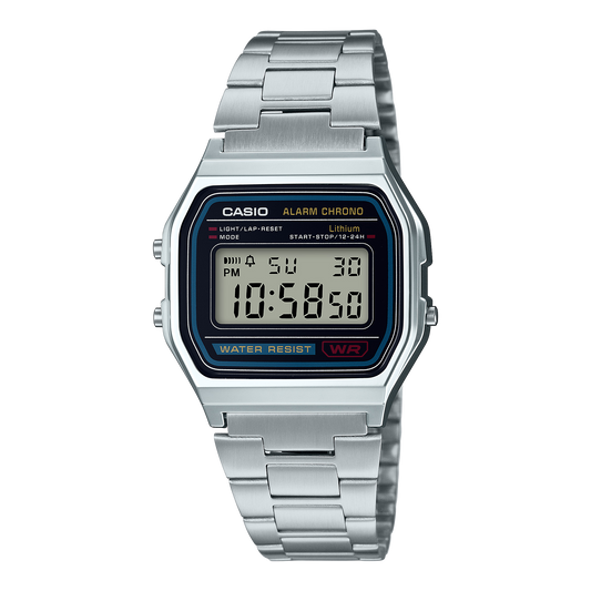 Casio D011 Vintage Unisex Quartz Digital Watch with Black LCD & Silver Stainless Steel Strap