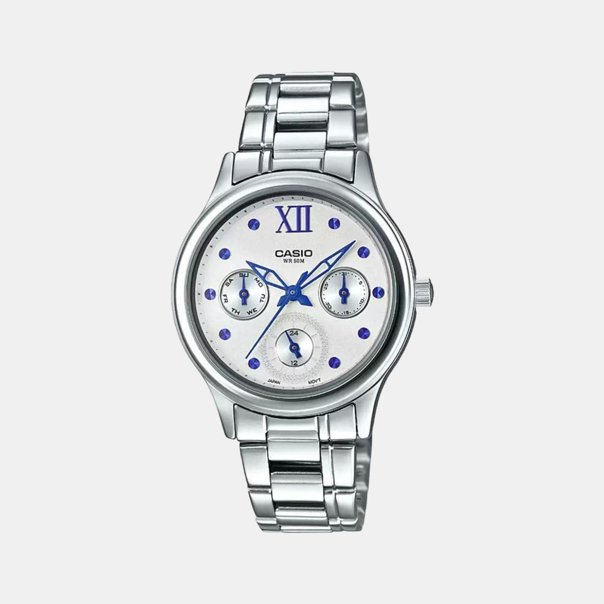 Casio A1597 Enticer Ladies’ Analog Quartz Watch with White Dial & Silver Stainless Steel Bracelet