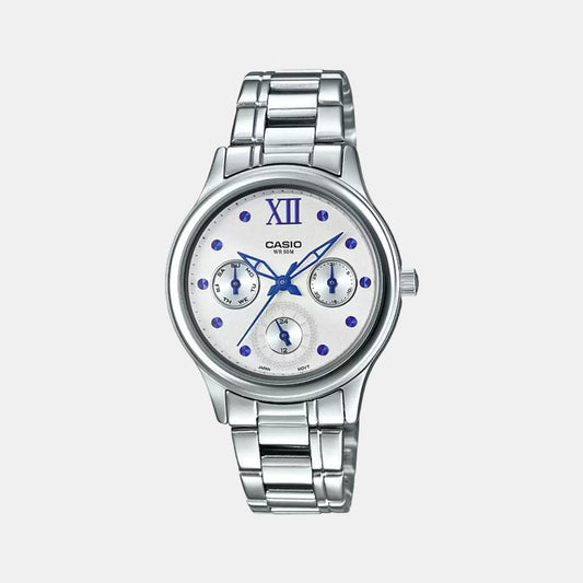 Casio A1597 Enticer Ladies’ Analog Quartz Watch with White Dial & Silver Stainless Steel Bracelet