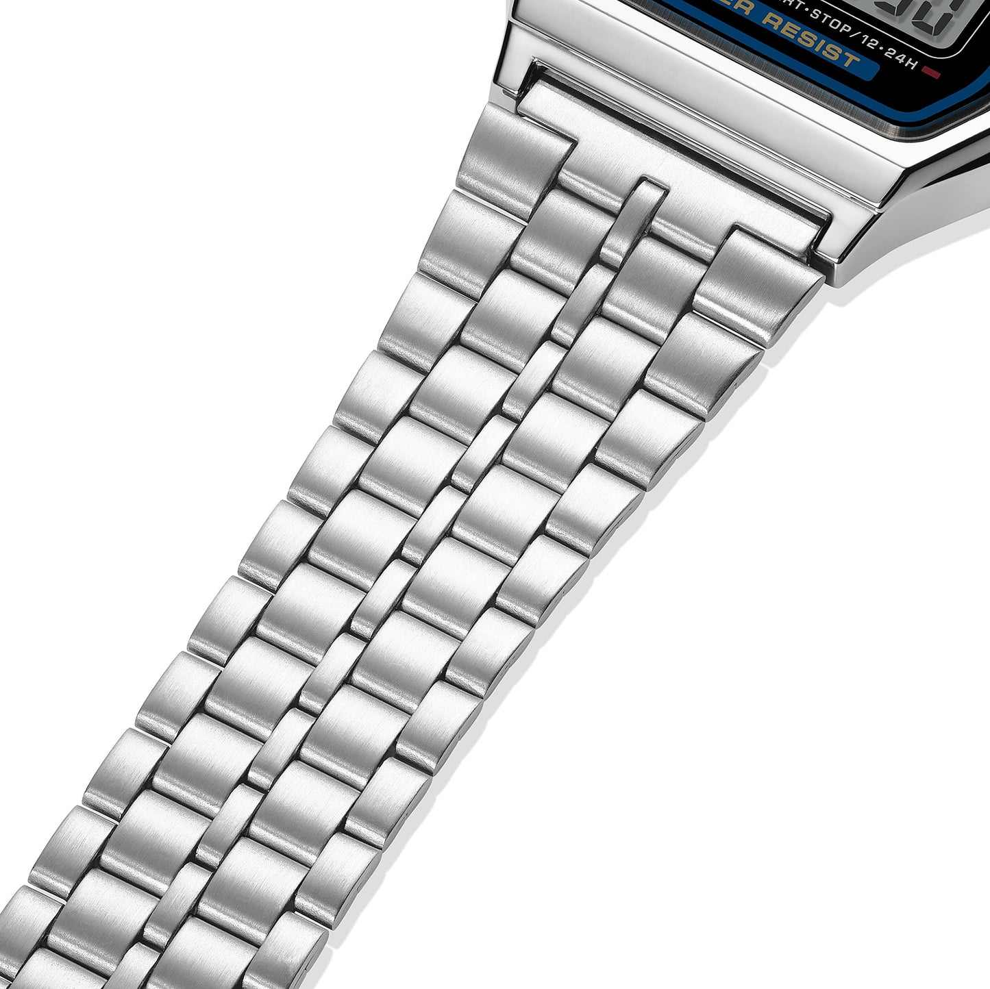 Casio D338 Vintage Unisex Quartz Digital Watch with Black LCD, Silver Stainless Steel Strap