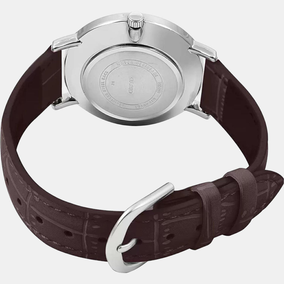 Casio A1616 Enticer Men’s Quartz Analog Watch with Blue Dial, Brown Leather Strap