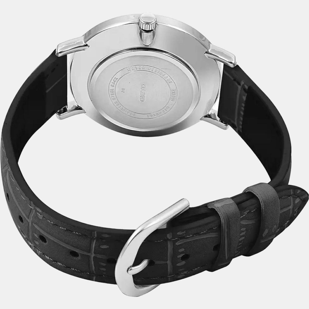 Casio A1617 Enticer Men’s Quartz Analog Watch with Silver Dial, Black Leather Strap