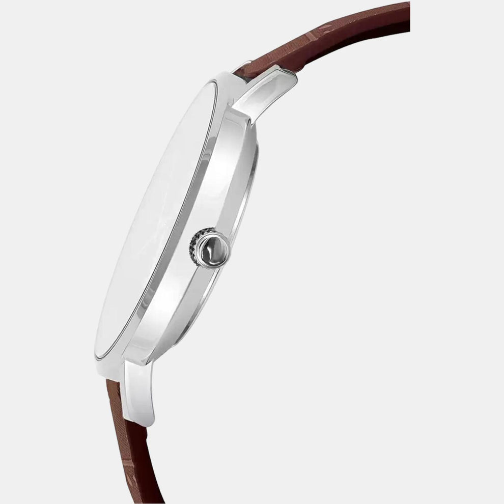 Casio A1618 Enticer Men’s Quartz Analog Watch with Silver Dial, Brown Leather Strap