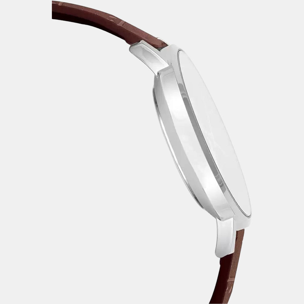 Casio A1618 Enticer Men’s Quartz Analog Watch with Silver Dial, Brown Leather Strap