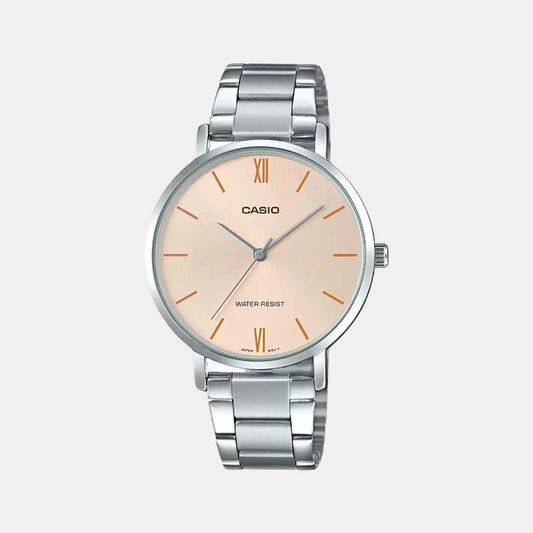 Casio A1624 Women’s Quartz Analog Watch with Pink Dial, Silver Stainless Steel Strap