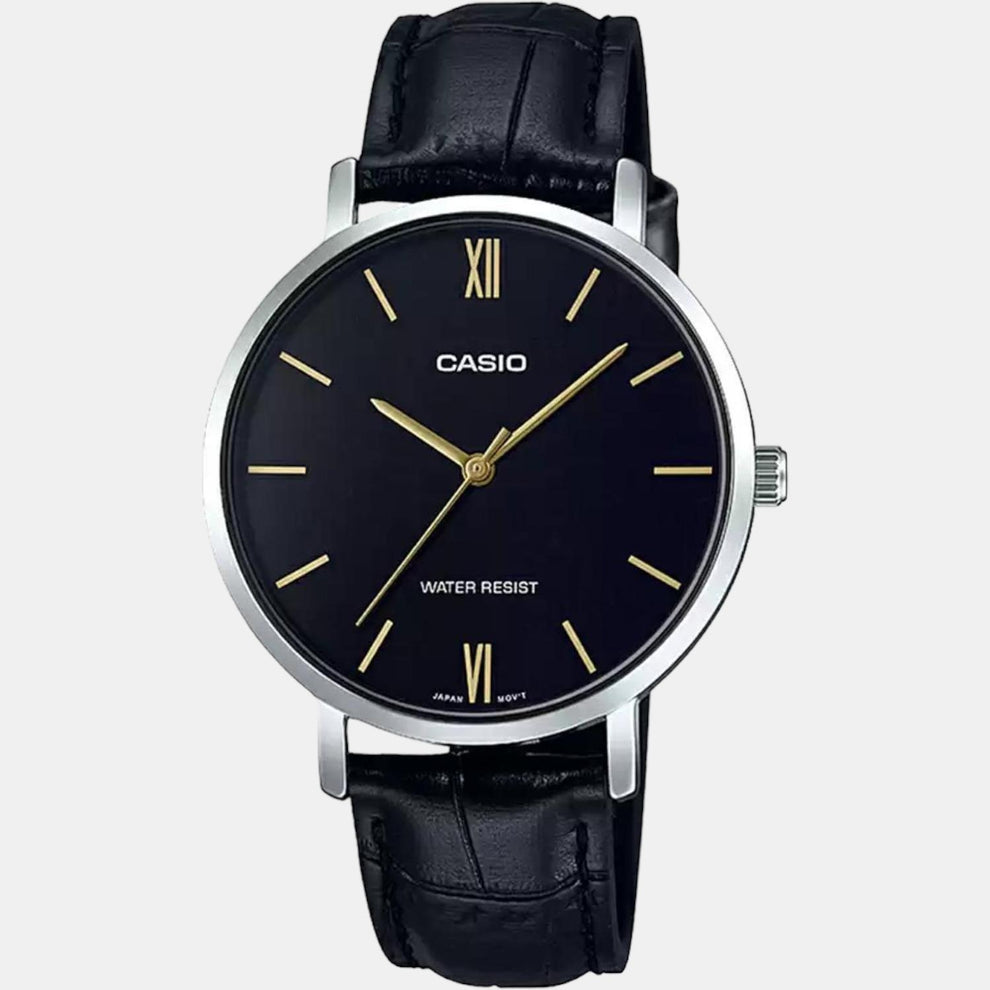 Casio A1626 Enticer Women’s Quartz Analog Watch with Black Dial, Black Leather Strap