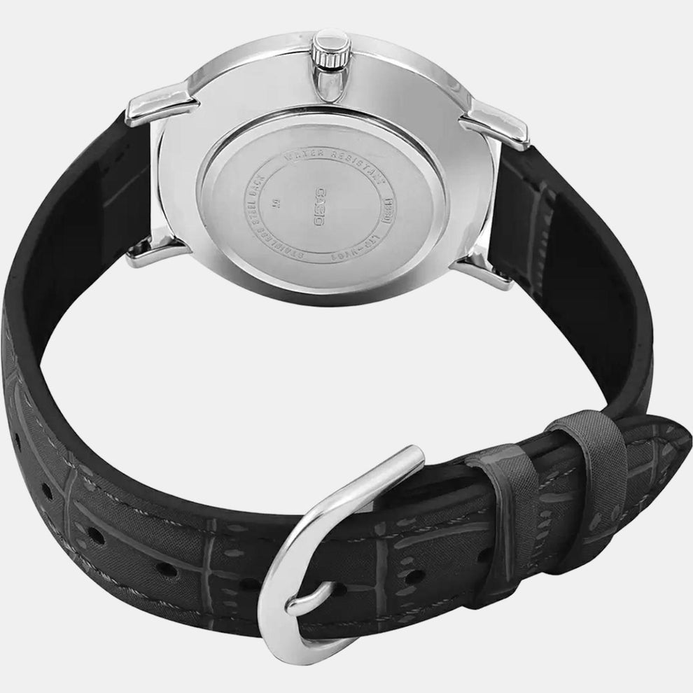 Casio A1626 Enticer Women’s Quartz Analog Watch with Black Dial, Black Leather Strap