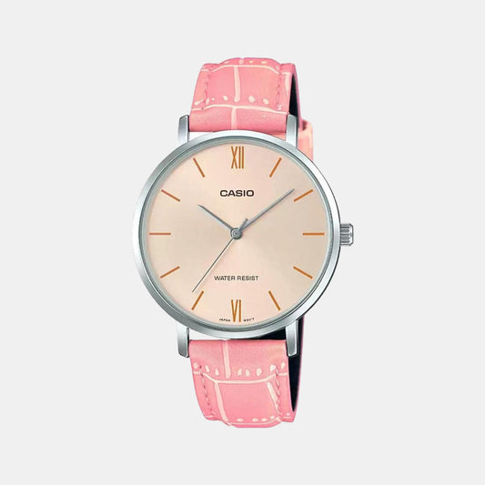 Casio A1630 Enticer Ladies’ Analog Quartz Watch with Rose-Gold Dial & Pink Leather Strap