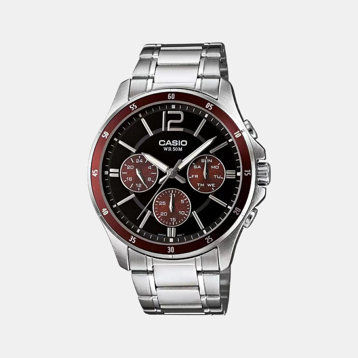 Casio A1647 Enticer Men’s Analog Quartz Chronograph Watch with Black Dial & Silver Stainless Steel Bracelet