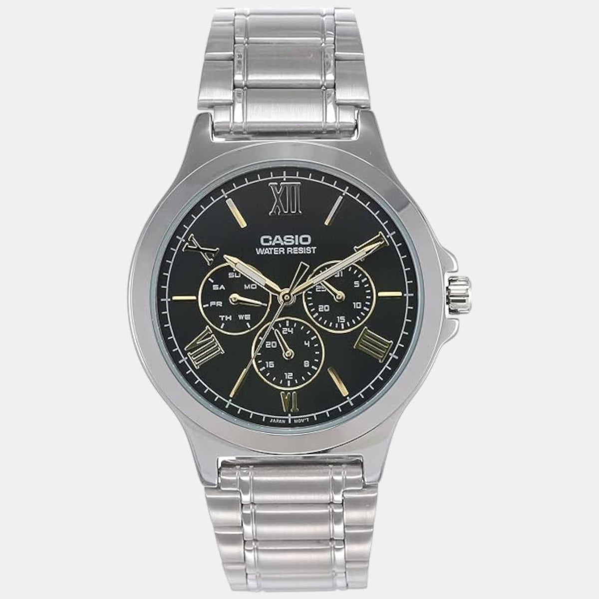 Casio A1683 Enticer Men’s Analog Quartz Watch with Black Dial & Silver Stainless Steel Bracelet