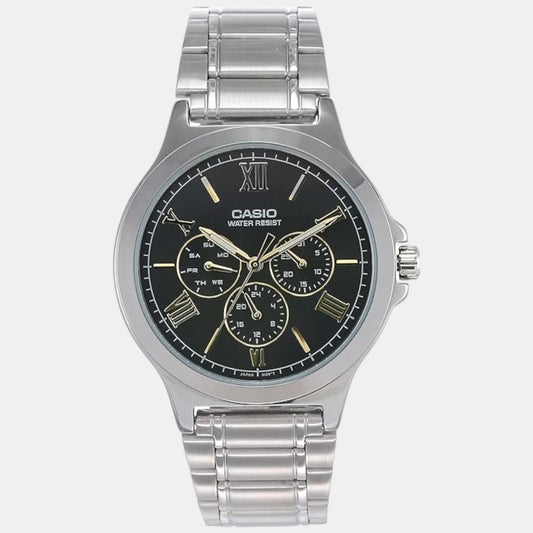Casio A1683 Enticer Men’s Analog Quartz Watch with Black Dial & Silver Stainless Steel Bracelet