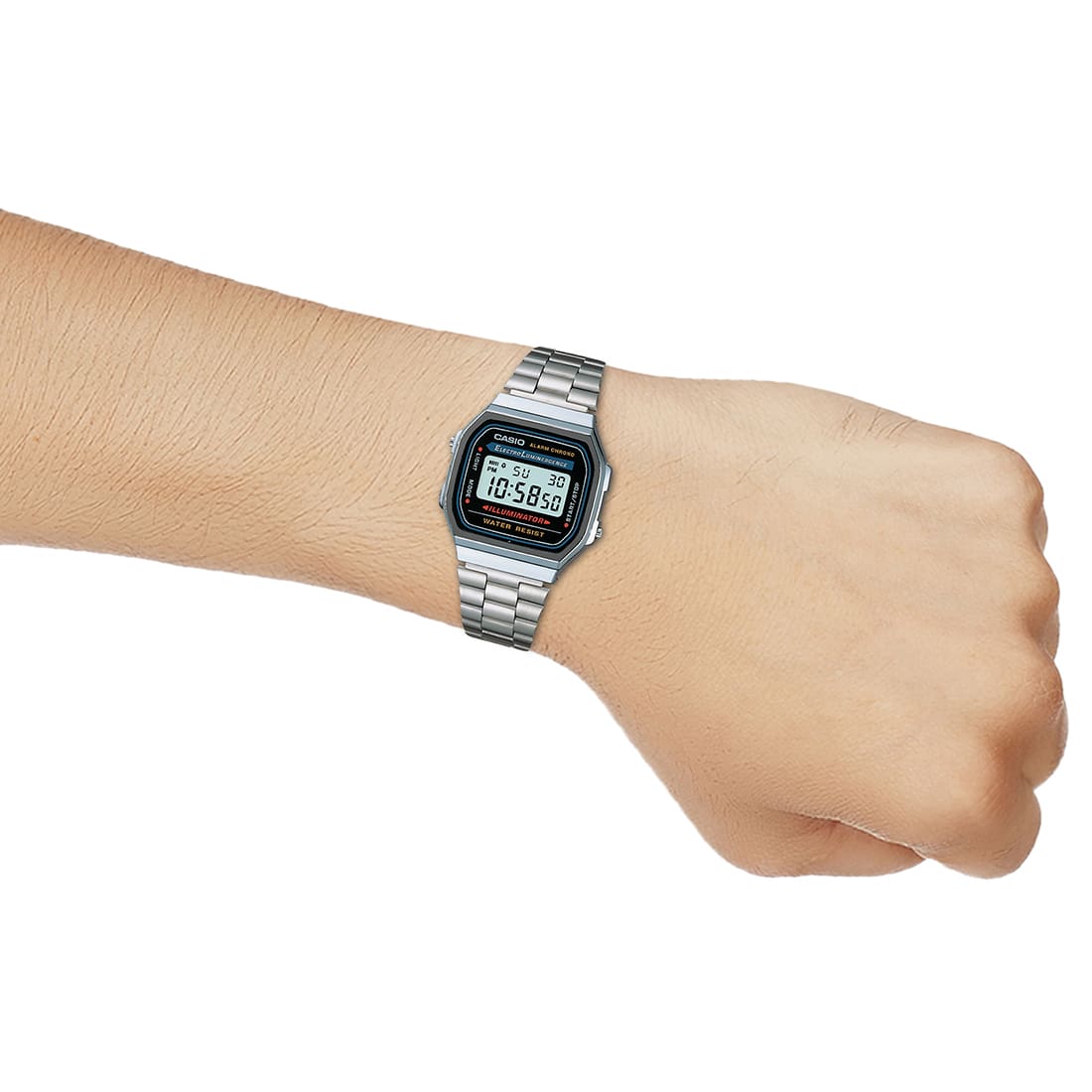 Casio D131 Vintage Digital Watch with Classic Retro Silver Strap
