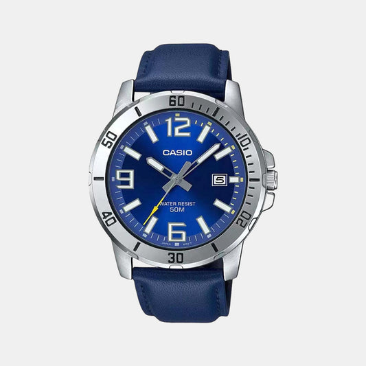 Casio A1737 Enticer Men’s Analog Quartz Watch with Blue Dial & Blue Leather Strap