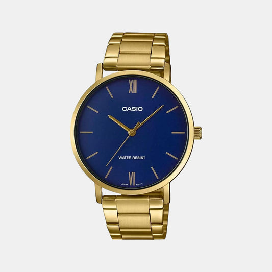 Casio A1778 Enticer Men’s Analog Quartz Watch with Blue Dial & Gold Stainless Steel Bracelet
