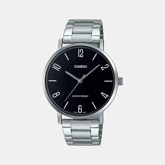 Casio A1815 Enticer Men’s Quartz Analog Watch with Black Dial, Silver Stainless Steel Strap