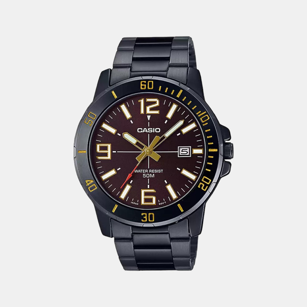 Casio A1980 Enticer Men’s Quartz Analog Watch with Black Dial, Brown Stainless Steel Strap