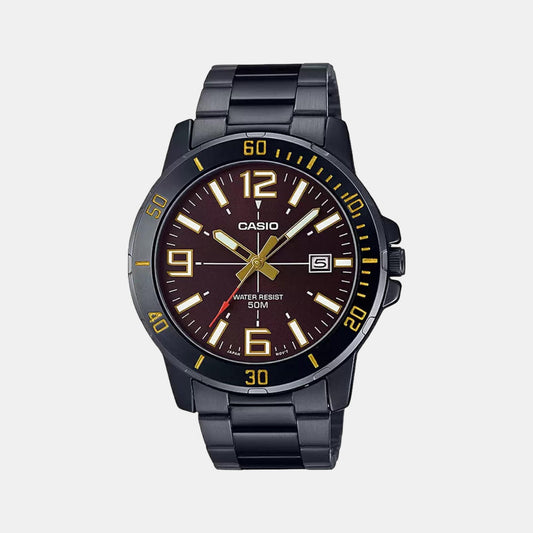 Casio A1980 Enticer Men’s Quartz Analog Watch with Black Dial, Brown Stainless Steel Strap