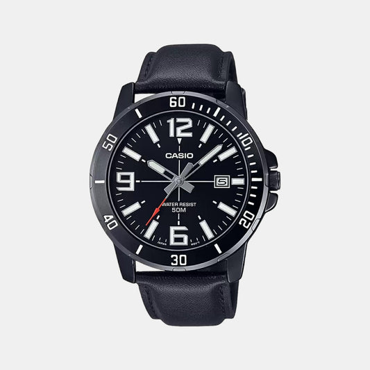 Casio A1981 Enticer Quartz Analog Men’s Watch with Black Dial, Black Leather Strap