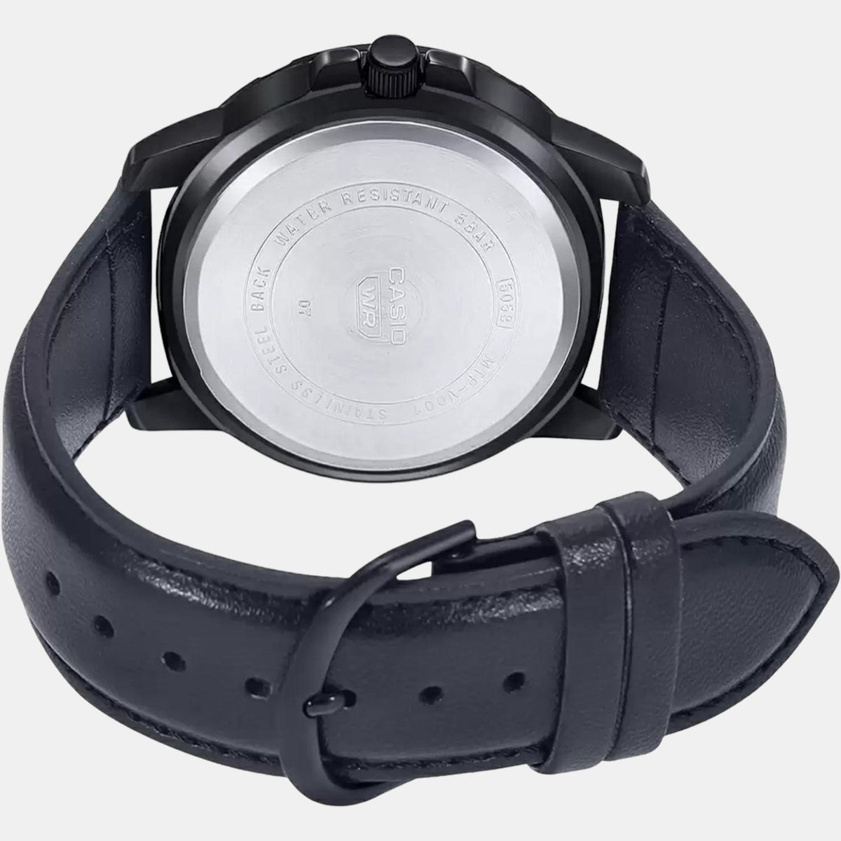 Casio A1981 Enticer Quartz Analog Men’s Watch with Black Dial, Black Leather Strap