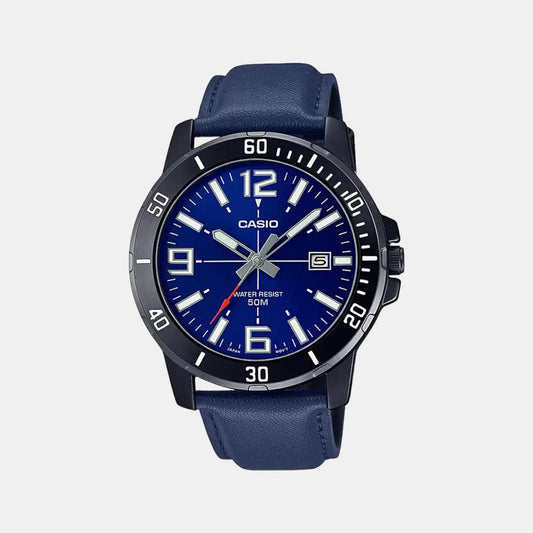 Casio A1982 Enticer Men’s Quartz Analog Watch with Blue Dial, Blue Leather Strap