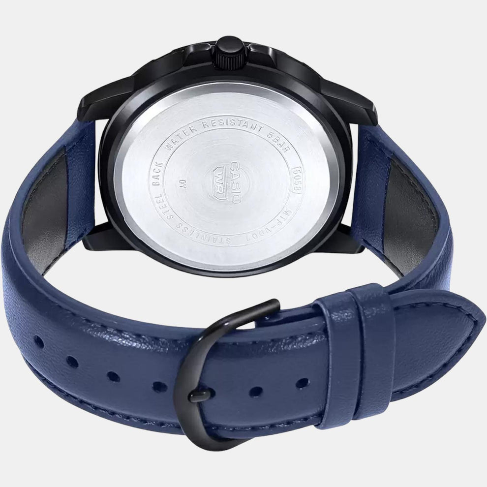 Casio A1982 Enticer Men’s Quartz Analog Watch with Blue Dial, Blue Leather Strap