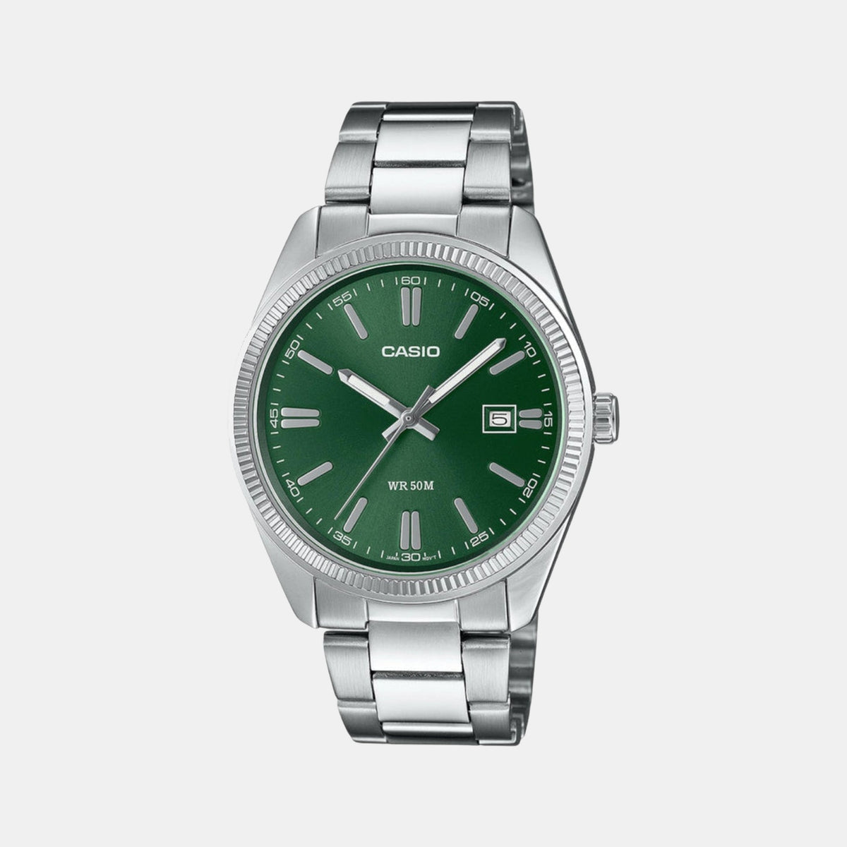 Casio A2262 Analog Quartz Men’s Enticer Watch | Green Dial | Stainless Steel Band | 50 m Water Resistant