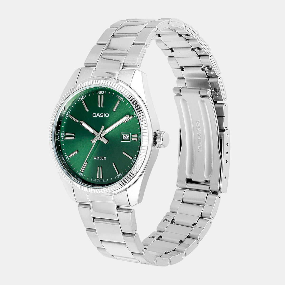 Casio A2262 Analog Quartz Men’s Enticer Watch | Green Dial | Stainless Steel Band | 50 m Water Resistant