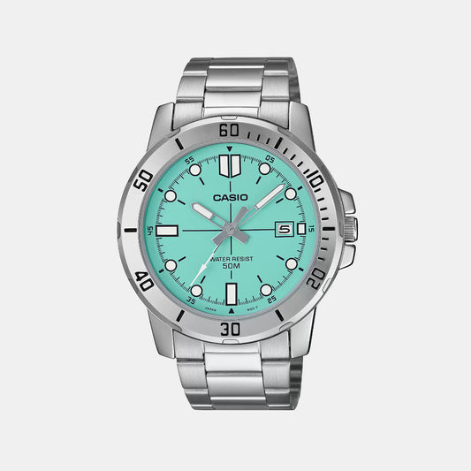 Casio A2334 Analog Quartz Men’s Enticer Watch | Blue Dial | Silver Stainless Steel Strap | 50 m Water Resistant
