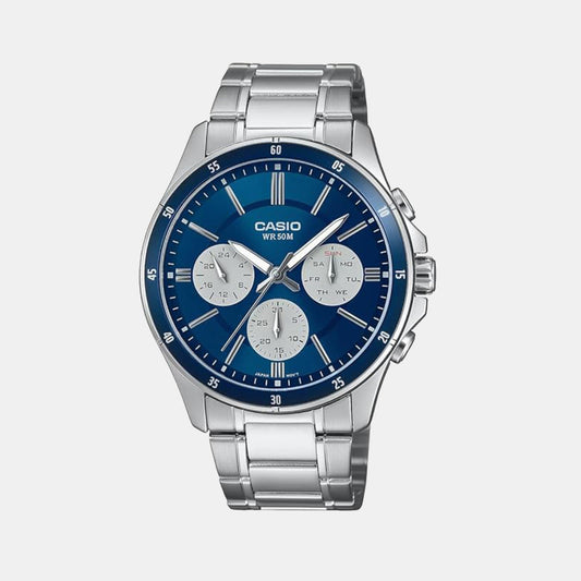 Casio A2346 Men’s Quartz Analog Watch with Blue Dial, Silver Stainless Steel Strap