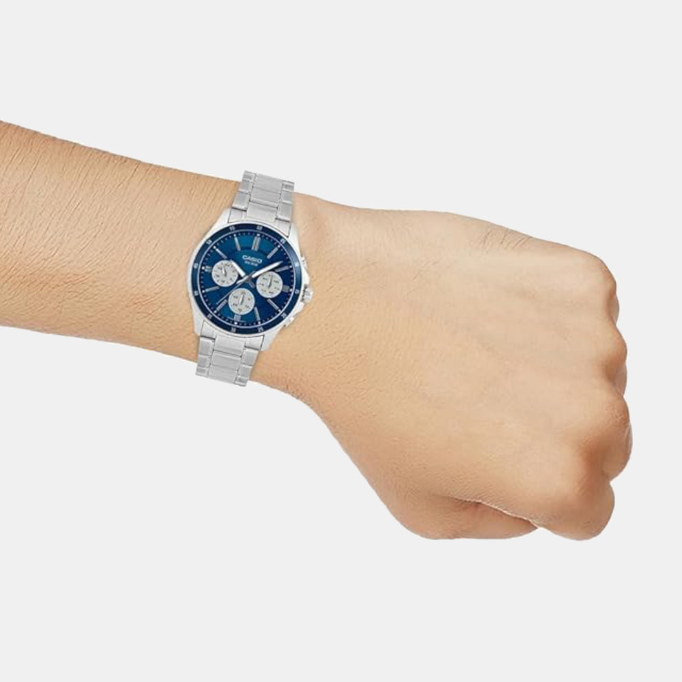 Casio A2346 Men’s Quartz Analog Watch with Blue Dial, Silver Stainless Steel Strap